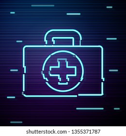 Glitch screen with First aid kit icon. Health, help and medical diagnostics concept.