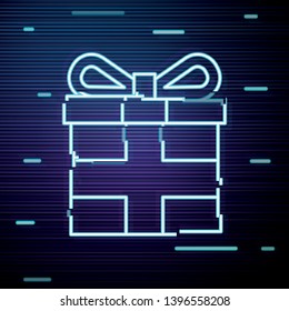 Glitch screen with Gift box with ribbon line icon