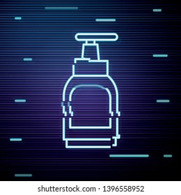 Glitch screen with Liquid cream soap line icon. Cosmetic symbol