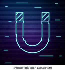 Glitch screen with Magnet icon. Horseshoe magnet, magnetism, magnetize, attraction.