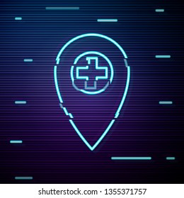 Glitch screen with Medical Center icon. Designed for web and software interfaces.
