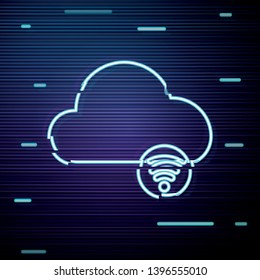 Glitch screen with Online cloud icon. Cloud computing contour symbol.