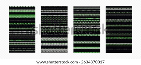 Glitch screen of phone. Set of glitch screens on transparent background. Abstract pixel noise signal. Display affected by visual glitch
