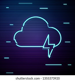 Glitch screen with Storm cloud with rain and lightning. Thunderstorm illustration