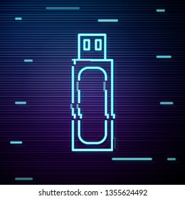 Glitch screen with Vector tech icon usb flash drive.