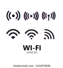 Glitch set wi-fi icons wifi signal strength and wifi icons for remote access and communication.