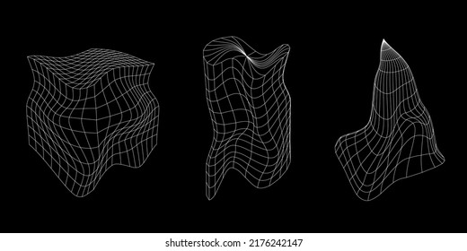 Glitch shapes and forms collection for business and banners. Abstract curved elements with a liquid and defect effect. Vector illustration.
