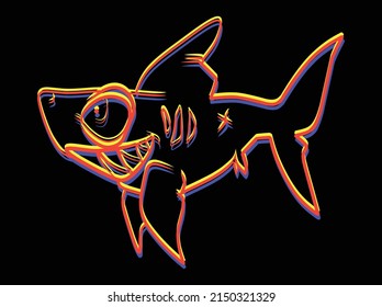 Glitch Shark tattoo design. Vector illustration on black background.