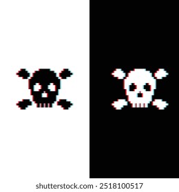 glitch Skull ícone de 8 bits, pixel pirate ícone para o logotipo do jogo.