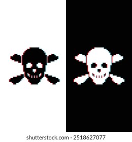 glitch Skull ícone de 8 bits, pixel pirate ícone para o logotipo do jogo.