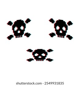 glitch Skull ícone de 8 bits, pixel pirate ícone para o logotipo do jogo.