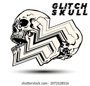 Glitch skull. Modern style vector illustration of digital error skull.