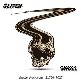Glitch Skull. Vector screaming skull illustration zigzag deformed in the style of old TV and VHS and RGB mode corrupted graphics signal isolated on white background.