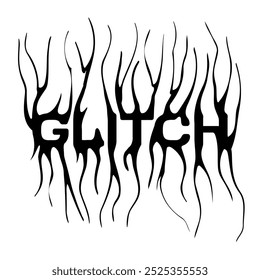 Glitch - slogan tee print design com tipografia distorcida e um estilo moderno de grafite gótico. Palavra com letras grunge. Ilustração de vetor plano para bordados.