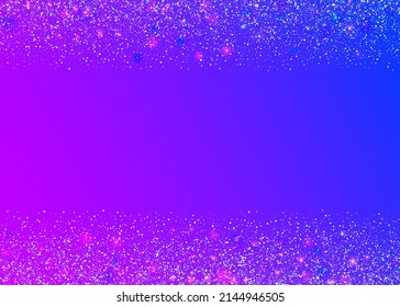 Glitch Sparkles. Blue Metal Tinsel. Bokeh Confetti. Flying Foil. Transparent Background. Blur Design. Shiny Prismatic Illustration. Modern Art. Purple Glitch Sparkles