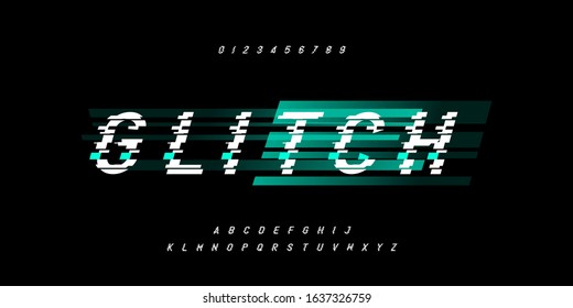 Glitch speed electric technology, Typography italic alphabet fonts set. Vector svg