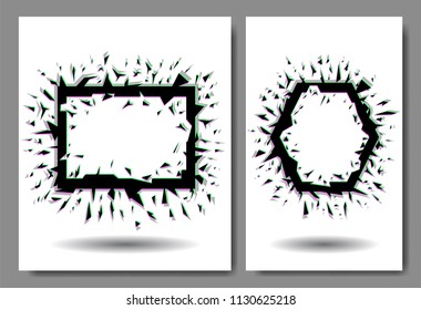 Glitch, splinters effects in rectangle and hexagon shape