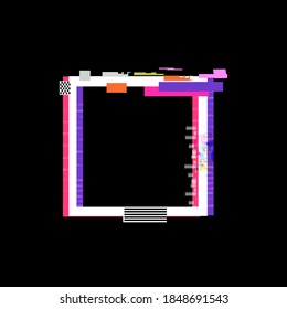 Glitch square white frame with the effect of the collapse of the TV the red and violet stripe on black background vector illustration space for text