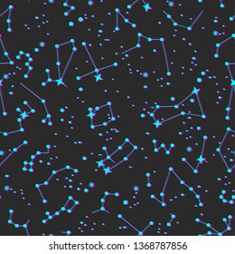 Glitch stars element pattern. Vector seamless stellar constellation background. Space/ cosmic/ zodiacal/ universe elements wallpaper. Astronomy/ Astrology objects. For fabric, textile, banner, design.