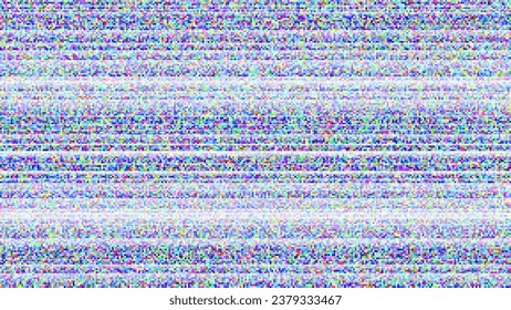 Glitch oder statische Rauschstruktur mit weißen Streifen und farbigen Pixeln. Kein Signal- oder TV-Broadcast-Fehler. VHS nahtloses Muster. Abstrakter Vektorhintergrund.