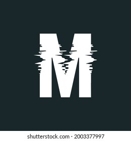 Glitch noch Buchstaben M. Vektorsymbol.