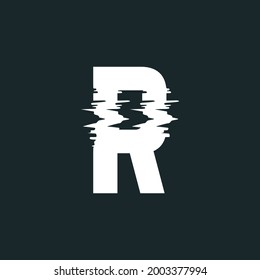 Glitch still letter R. Vector symbol.