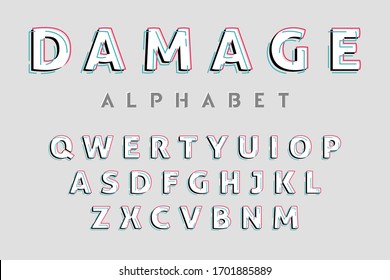 Glitch style alphabet. Vector decorative typography. Letter collection for headline, title, logo and other projects. Linear font.