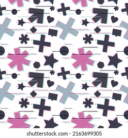 Glitch style vector pattern. Seamless texture for cybersport backgrounds. Trendy ornament for identity with hologram effect