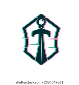Glitch Sword Gaming Vector Logo