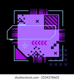 Banner de tecnologia Glitch, conceito futurista de placa de circuito cibernético com uma paleta roxa