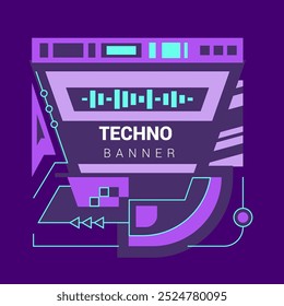 Anuncio técnico de Glitch. Video Diseño abstracto elegante del marco que presenta tonos púrpuras y azules con un tema tecnológico