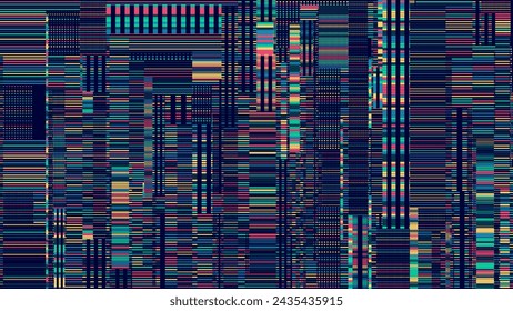 Glitch Television Digital Lines Black and White Background. Glitched Lines Noise Overlay Texture. No Signal. Retro Abstract Sci-Fi Hud Glitch Effect Design. Vector Illustration.