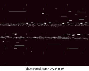 Glitch television on black background. Glitched lines noise. No signal. Retro VHS background. Vector illustration.