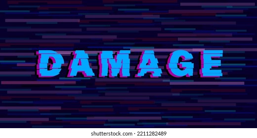 Glitch Text distorted font on a style background. Digital modern effect of damaged screen. For game screens, web-sites, designs, banners and business. Vector illustration.