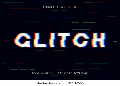 Glitch text effect. Editable glitch font effect. Vector