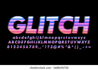Glitch text effect, modern alphabet design