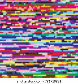 Glitch texture colorful background. Pixel noise abstract pattern. Vector illustration.