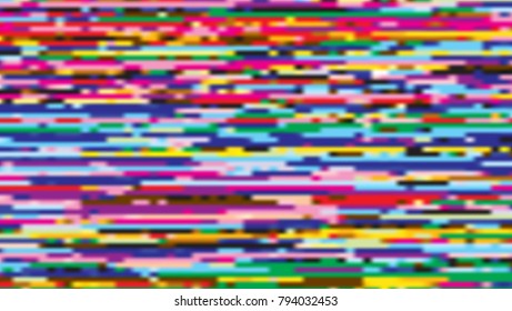 Glitch texture colorful wide screen background. Pixel noise abstract pattern. Vector illustration.