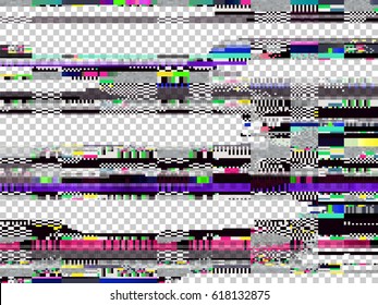 Glitch texture. Computer screen error. Digital pixel noise abstract design. Television signal fail. Data decay. Transparence glitch background. Monitor technical problem.