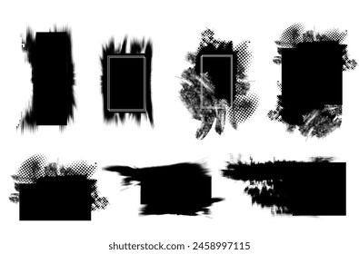 Glitch texture halftone noise defect error stamp set. Trendy distorted punk noise defect banners