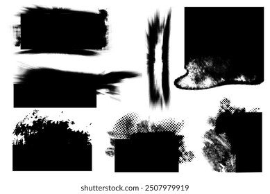 Glitch texture halftone noise defect error stamp set. Trendy distorted punk noise defect banners