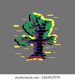Glitch tree freehand drawing vector