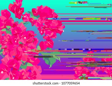 Glitch tropic Bougainvillea flower, neon colour