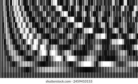 Glitch TV Stripes Screen. Random Width Lines Glitch Overlay Texture. Retro Vintage TV Signal Error Aesthetics. Vaporwave Retrowave Abstract Lines Background. Vector Illustration.