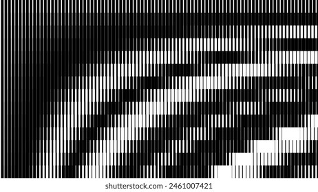 Glitch TV Stripes Screen. Random Width Lines Glitch Overlay Texture. Retro Vintage TV Signal Error Aesthetics. Vaporwave Retrowave Abstract Lines Background. Vector Illustration.