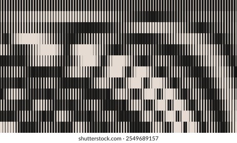 Glitch TV Stripes Screen. Random Width Lines Glitch Overlay Texture. Retro Vintage TV Signal Error Aesthetics. Vaporwave Retrowave Abstract Lines Background. Vector Illustration.