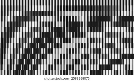 Glitch TV Stripes Screen. Random Width Lines Glitch Overlay Texture. Retro Vintage TV Signal Error Aesthetics. Vaporwave Retrowave Abstract Lines Background. Vector Illustration.