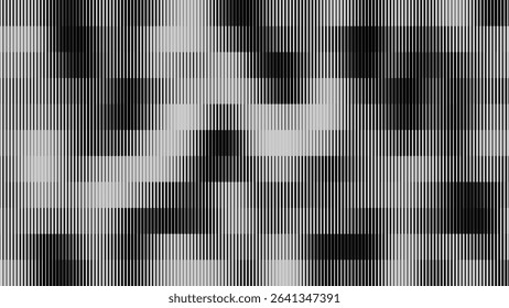 Glitch TV Stripes Screen. Random Width Lines Glitch Overlay Texture. Retro Vintage TV Signal Error Aesthetics. Line Halftone Gradation Effect Pattern. Abstract Lines Vector Illustration.