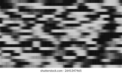 Glitch TV Stripes Screen. Random Width Lines Glitch Overlay Texture. Retro Vintage TV Signal Error Aesthetics. Line Halftone Gradation Effect Pattern. Abstract Lines Vector Illustration.