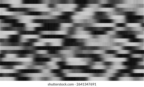 Glitch TV Stripes Screen. Random Width Lines Glitch Overlay Texture. Retro Vintage TV Signal Error Aesthetics. Line Halftone Gradation Effect Pattern. Abstract Lines Vector Illustration.